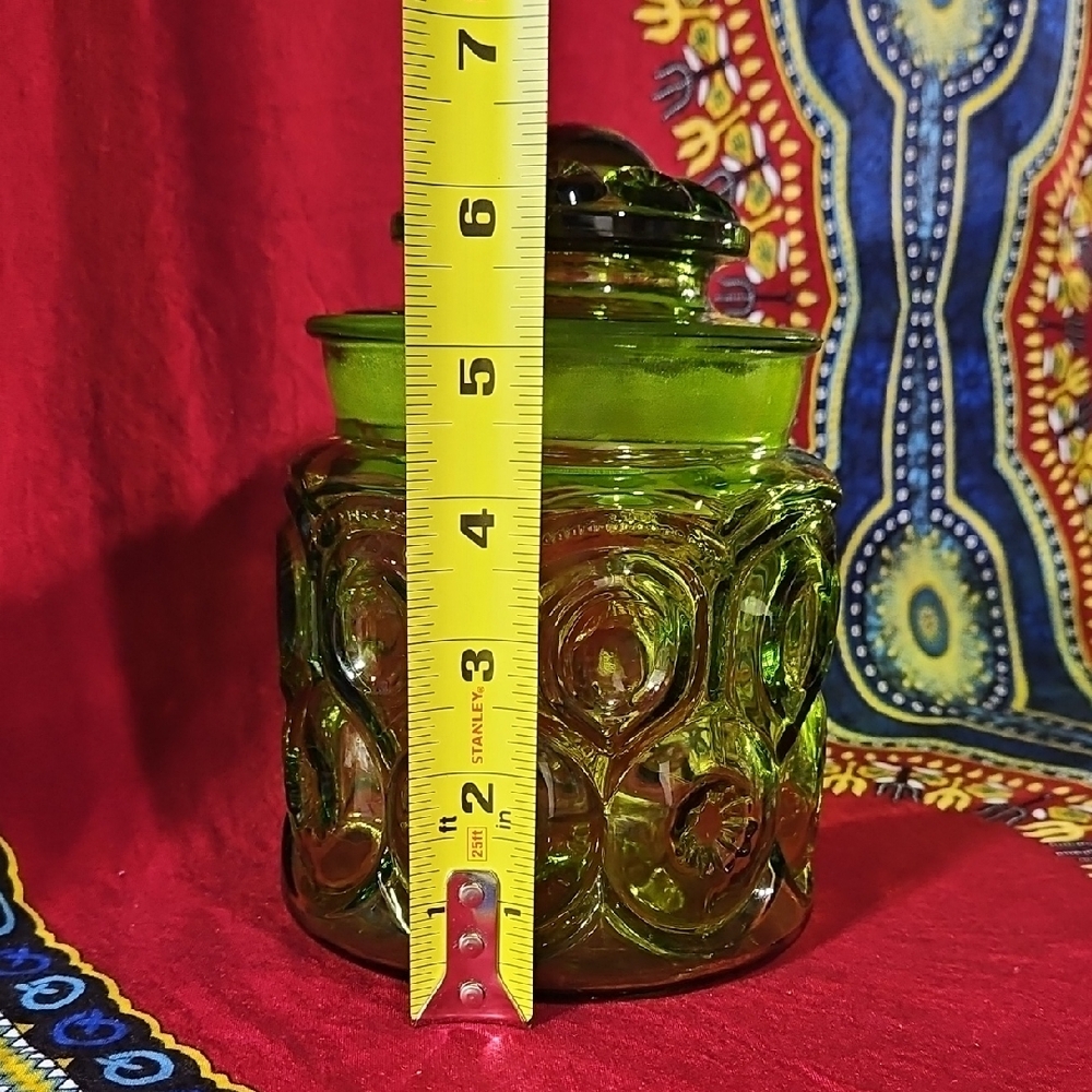 Vtg LE Smith Glass Moon & Stars Emerald Green Lidded Canister Apothecary Jar - Picture 5 of 7
